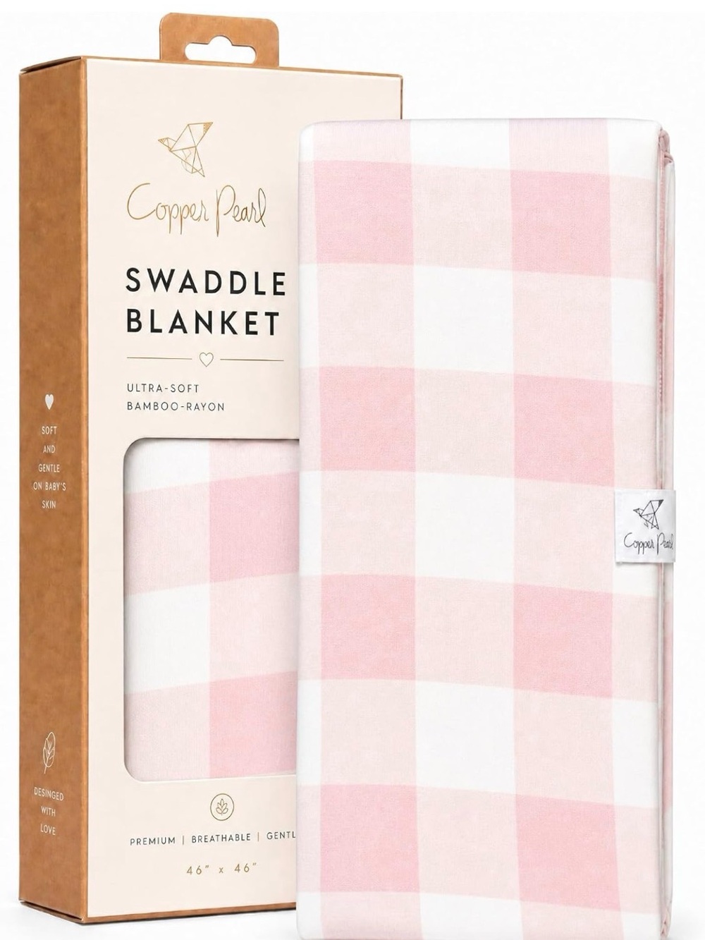 Copper Pearl London Pink Gingham Newborn Swaddle Blanket